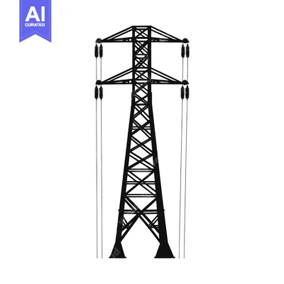 Aset desain premium: Black and White Silhouette of a Power Line Tower