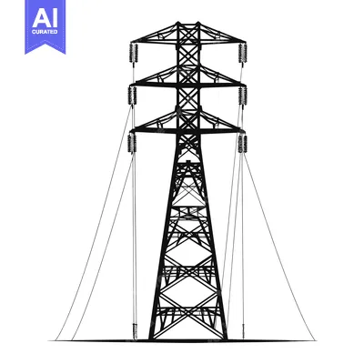 Premium design asset: Black and White Silhouette of a Power Transmission Tower
