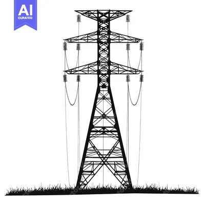 Premium design asset: Black and White Silhouette of an Electricity Pylon