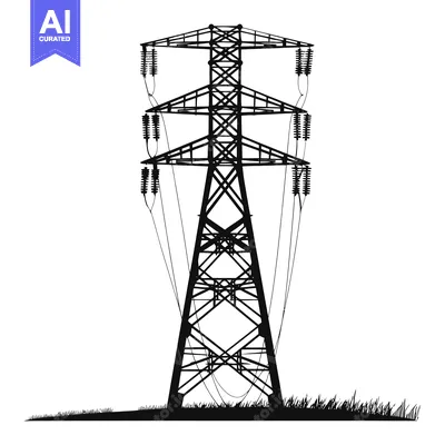 Aset premium populer: Silhouette of a Tall Power Transmission Tower in a Field of Grass