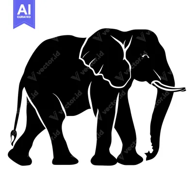 Aset desain premium: Black silhouette of an African elephant walking