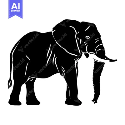 Aset desain premium: A Black and White Silhouette of an Elephant