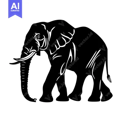 Aset premium populer: Black and White Silhouette of an Elephant Walking