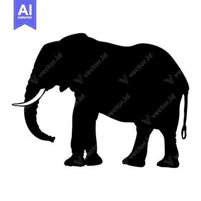 Aset desain premium: Black and White Silhouette of an Elephant with a Trunk Up