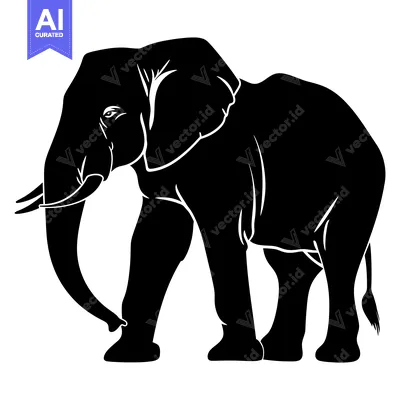 Aset premium populer: Silhouette of an elephant standing with trunk curled up