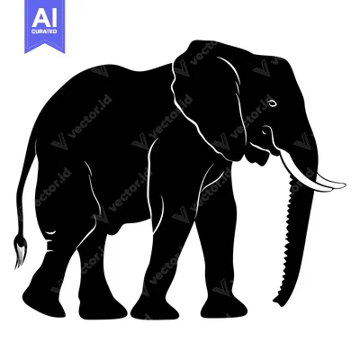 Aset premium populer: Black and White Silhouette of an Elephant Walking