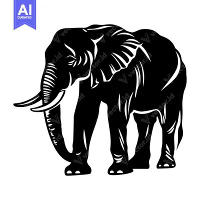 Aset desain premium: Black and White Silhouette of an Elephant