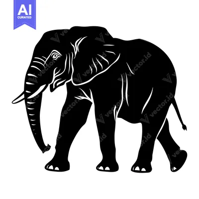 Popular premium asset: Silhouette of a Walking Elephant in Black and White