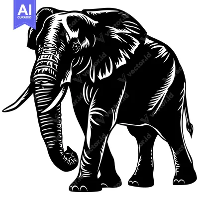 Aset desain premium: Black and White Illustration of an Elephant Walking