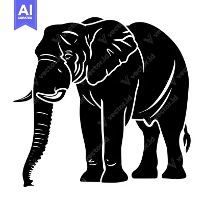 Aset premium populer: Black and White Silhouette of an Elephant Standing Sideways