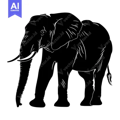 Aset premium populer: Black and White Silhouette of an Elephant Standing