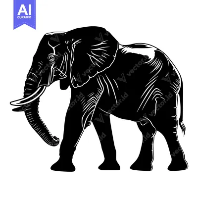 Aset premium populer: Black and White Silhouette of an Elephant Walking