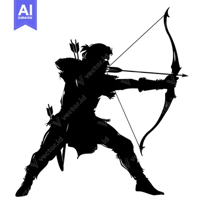 Premium design asset: Silhouette of a Hunter with a Bow and Arrow Drawn Back