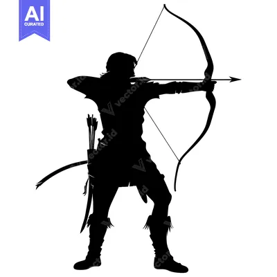 Aset premium populer: Silhouette of an Archer Aiming with a Bow and Arrow