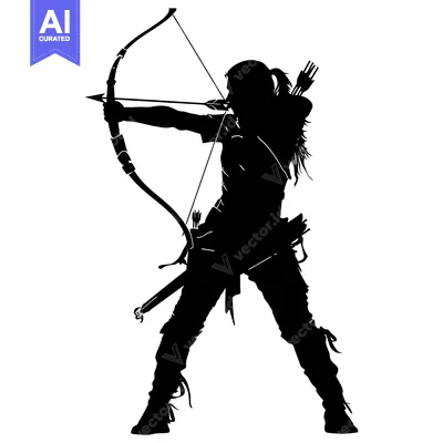 Aset desain premium: Silhouette of a Woman Holding a Bow and Arrow