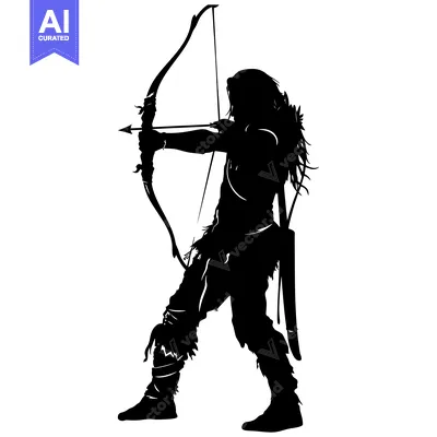 Aset premium populer: Silhouette of a Warrior Holding a Bow and Arrow