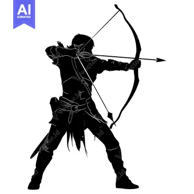Aset desain premium: Silhouette of a Person Aiming a Bow and Arrow