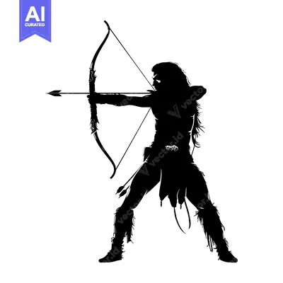 Premium design asset: Silhouette of a Woman with Long Hair Holding a Bow and Arrow