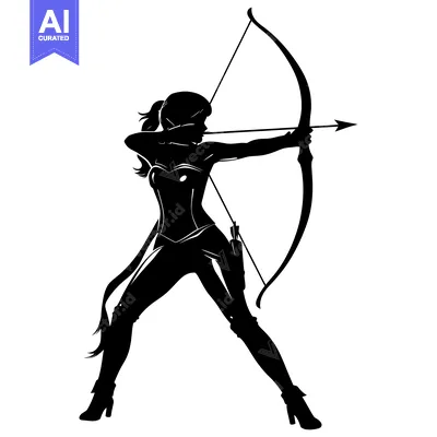 Premium design asset: Silhouette of a Woman Archer Aiming with Bow and Arrow