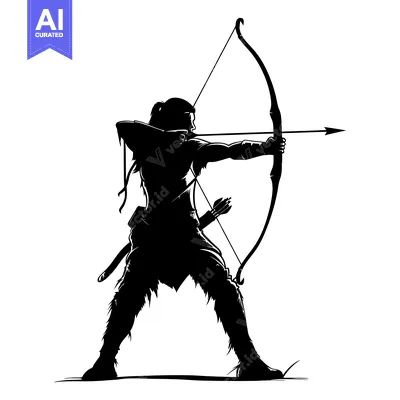 Aset desain premium: Silhouette of a Warrior Holding a Bow and Arrow