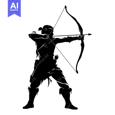 Premium design asset: Silhouette of an Archer Aiming a Bow and Arrow