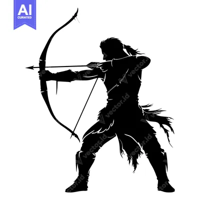 Aset premium populer: Silhouette of a Warrior Drawing a Bow and Arrow