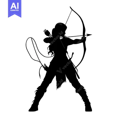 Premium design asset: Silhouette of a woman aiming a bow and arrow