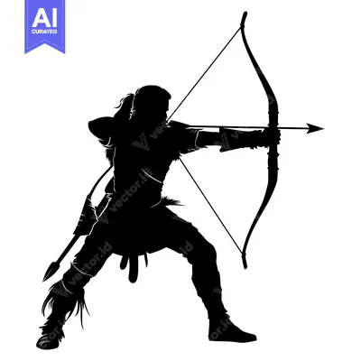 Aset desain premium: Silhouette of an Archer Aiming a Bow and Arrow