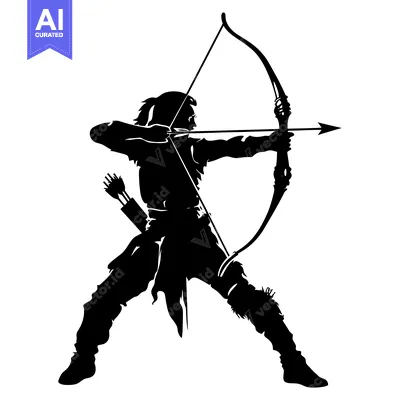 Aset desain premium: Silhouette of a Hunter Aiming a Bow and Arrow