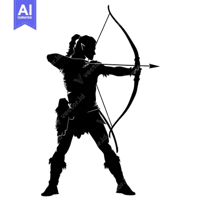 Aset premium populer: Silhouette of an Elf Archer Aiming with a Bow and Arrow