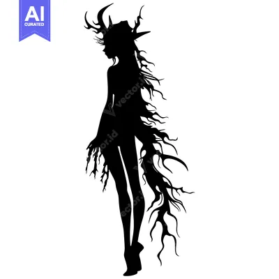 Premium design asset: Silhouette of a Woman with Antlers and Long Flowing Hair