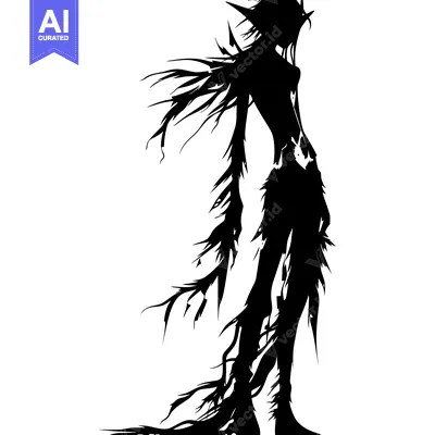 Aset desain premium: Silhouette of a female figure with spiky hair and an ethereal form