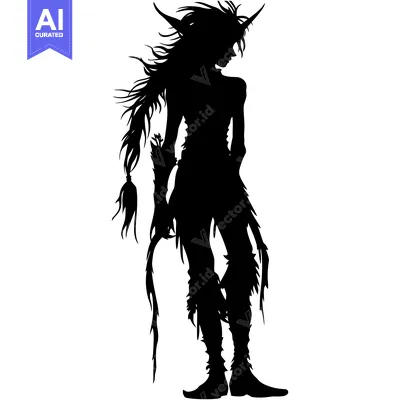 Silhouette of a Fantasy Creature with Long Hair and Pointed Ears