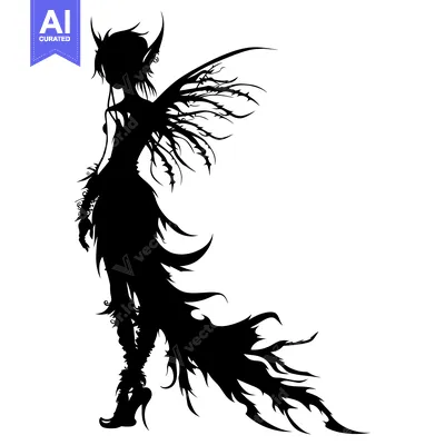 Aset premium populer: Silhouette of a Dark Fairy with Spiky Wings and Long Dress