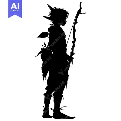 Premium design asset: Silhouette of a Fantasy Archer with Horns and a Bow