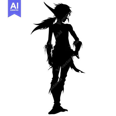 Aset desain premium: Silhouette of a Female Elf with Pointed Ears and Long Hair