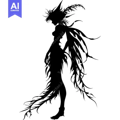 Aset premium populer: Silhouette of a Fairy with Feathery Wings and Hair
