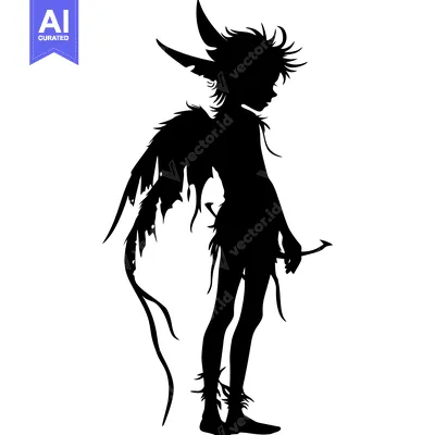 Silhouette of a winged humanoid with long ears and a tail