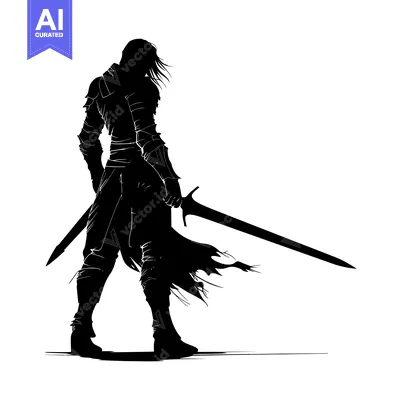 Aset premium populer: Silhouette of a Warrior with a Sword