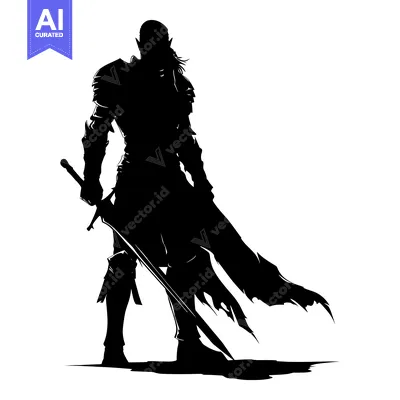 Aset desain premium: Silhouette of an Elf Warrior Holding a Sword