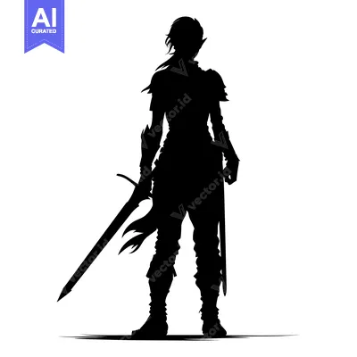 Aset premium populer: Silhouette of a Female Warrior Holding a Sword