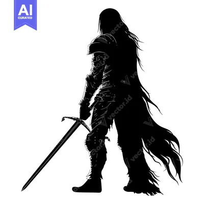 Premium design asset: Silhouette of a Warrior with a Sword and a Cape