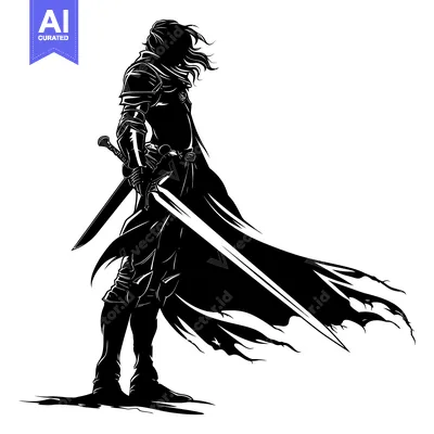 Popular premium asset: Silhouette of a Warrior Holding a Sword With a Flowing Cape