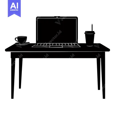 Premium design asset: Silhouette of a Laptop, Cup of Coffee, and a Cup of Drink on a Table