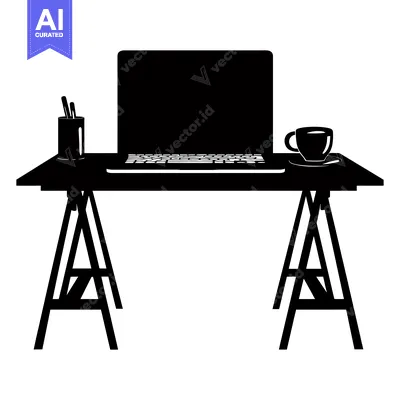 Popular premium asset: Silhouette of a Laptop on a Desk with Coffee and Pencils