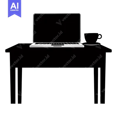 Premium design asset: Black Silhouette of a Laptop and Coffee Cup on a Desk