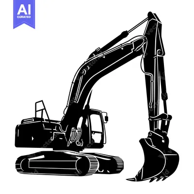 Popular premium asset: Black and White Silhouette of an Excavator