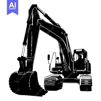 Aset desain premium: Black and White Silhouette of an Excavator