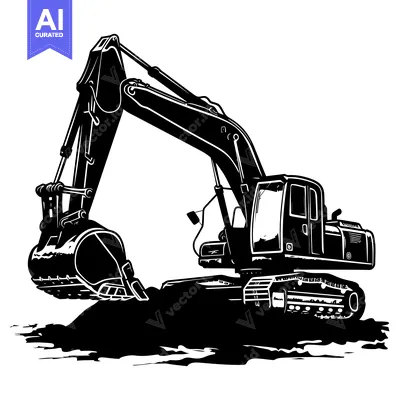 Aset premium populer: Black and White Silhouette of an Excavator