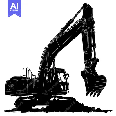 Premium design asset: Black and White Silhouette of an Excavator with its Bucket Raised